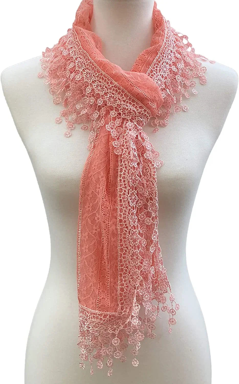 Cindy Scarf Lace Pink Soft and Fringes shawl Women Lightweight Wendy Leaf for Peach
