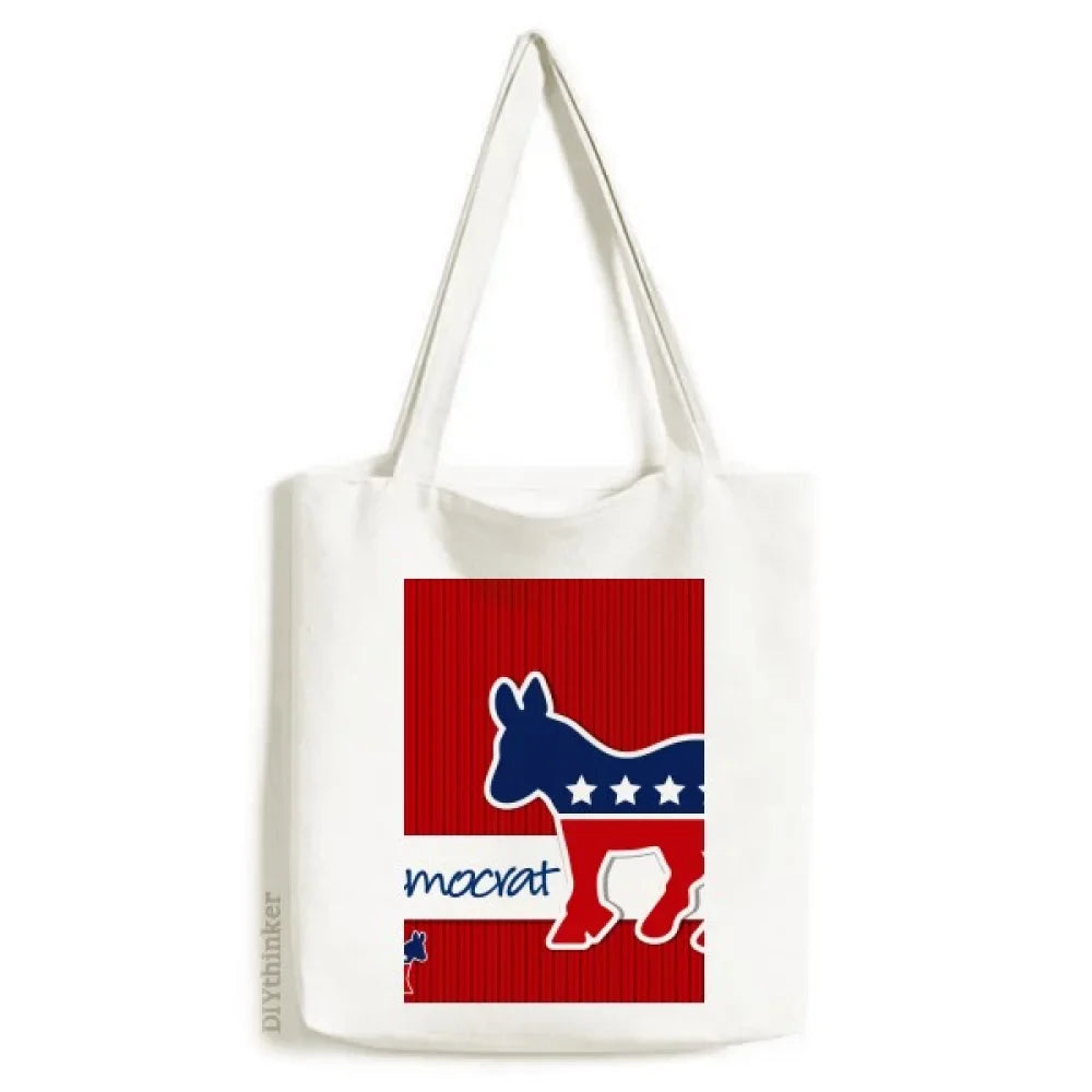 Democrat Donkey Emblem Shopping Handbag Satchel Bag Tote Canvas America Casual
