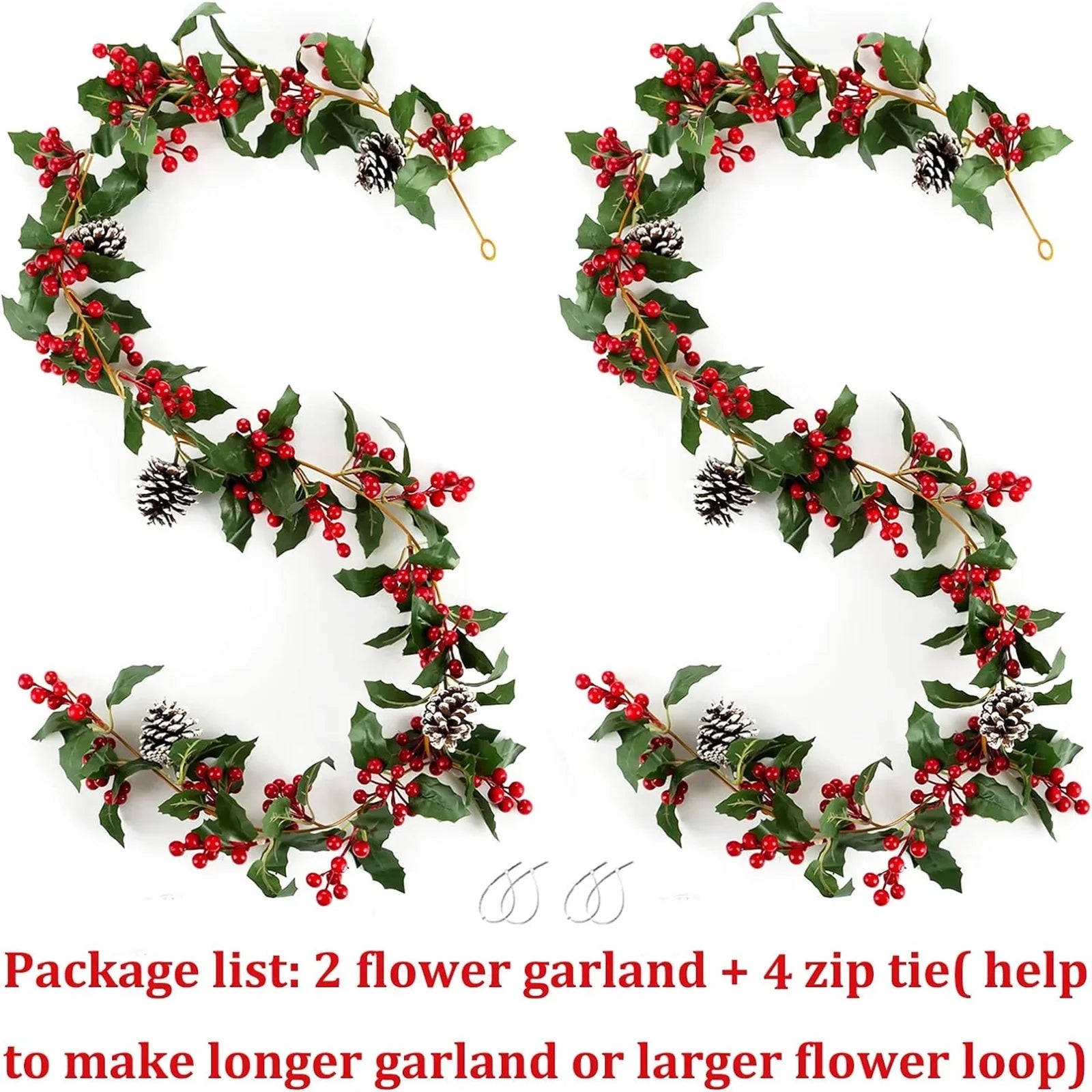 Berry Christmas Pcs Blosmon Door DIY Christmas Garland Fireplace for Kitchen Red 5.9Ft Party Leaves Outdoor 2 Holiday Garland Decor Decorations Artificial Indoor Pinecones