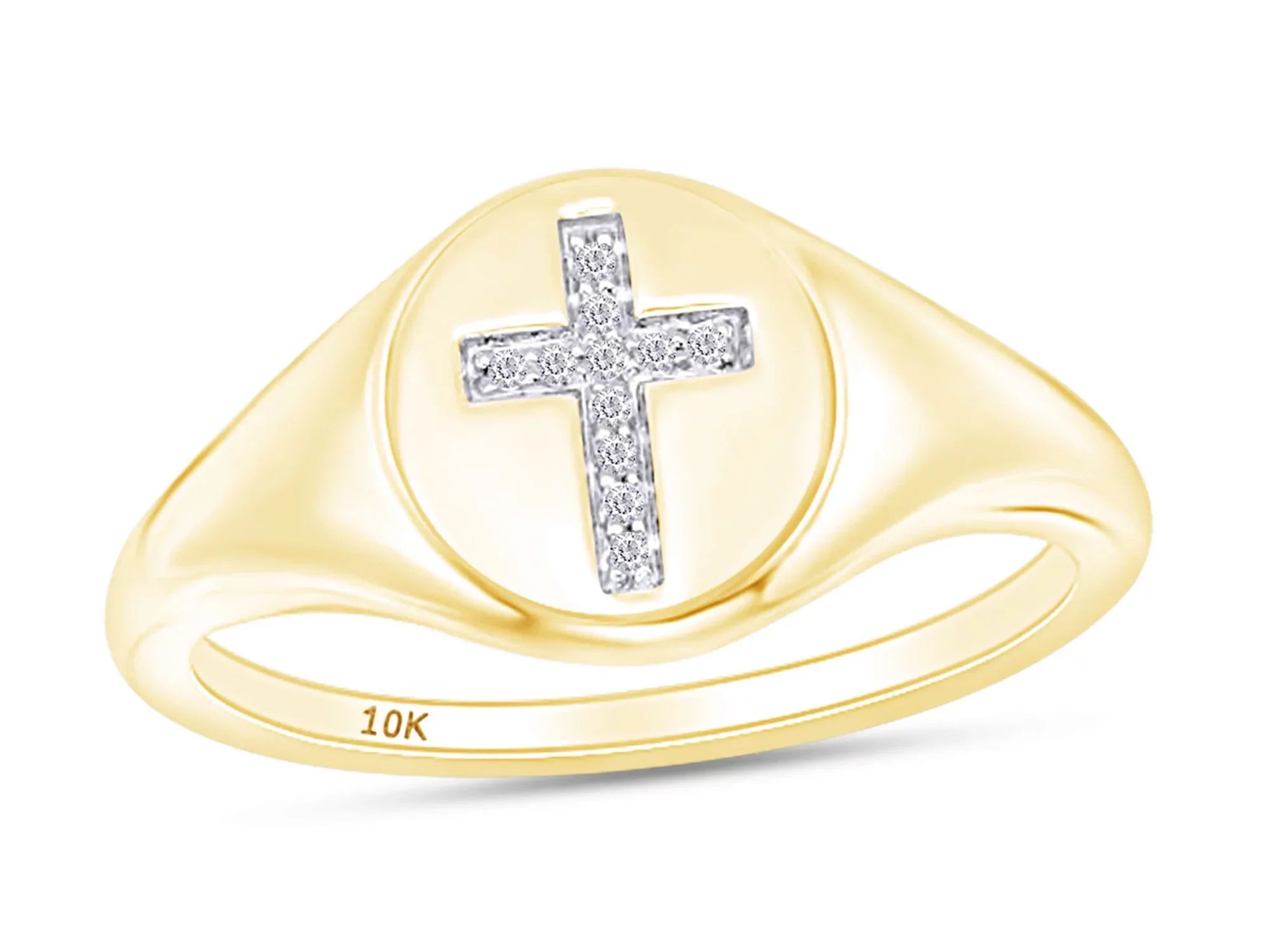 In Signet Engagement Gold 10k Ring Diamond 1/20 Cut For White CT Natural Cross Ring Round Carat Womens Yellow Size-6