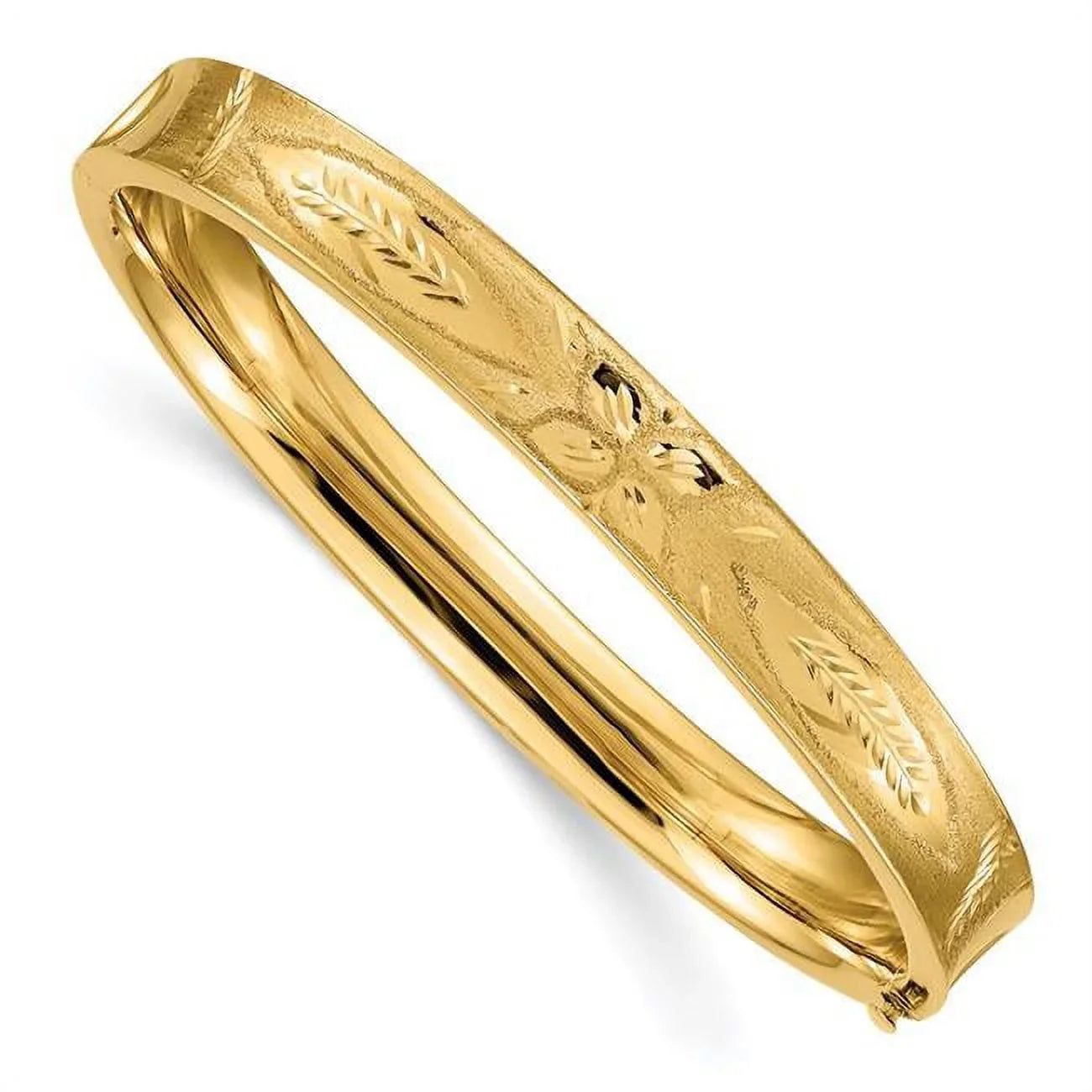 Diamond-Cut Hinged CC5-16 Yellow Bangle Bracelet mm Gold Concave 14K 0.312
