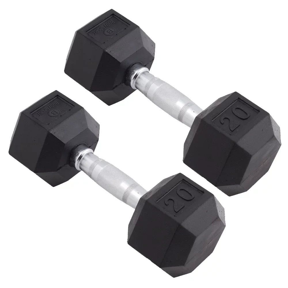 '- Encased Black/Metal - Dumbbell - Hex Rubber of Body Pounds Set 20 Two Sport