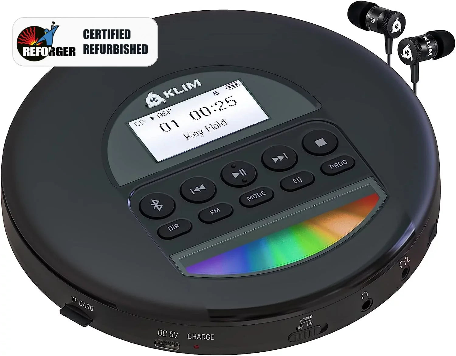 MP3, with Headphones, Battery, Nomad Card, Bluetooth- (Refurbished: Rechargeable Black KLIM for Pre-Owned CD Cars, Good) Ideal Discman FM Radio, TF Portable AM Player Fusion