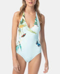 One Paradise Vince Garden Swimsuit Piece Printed Camuto Halter Womens