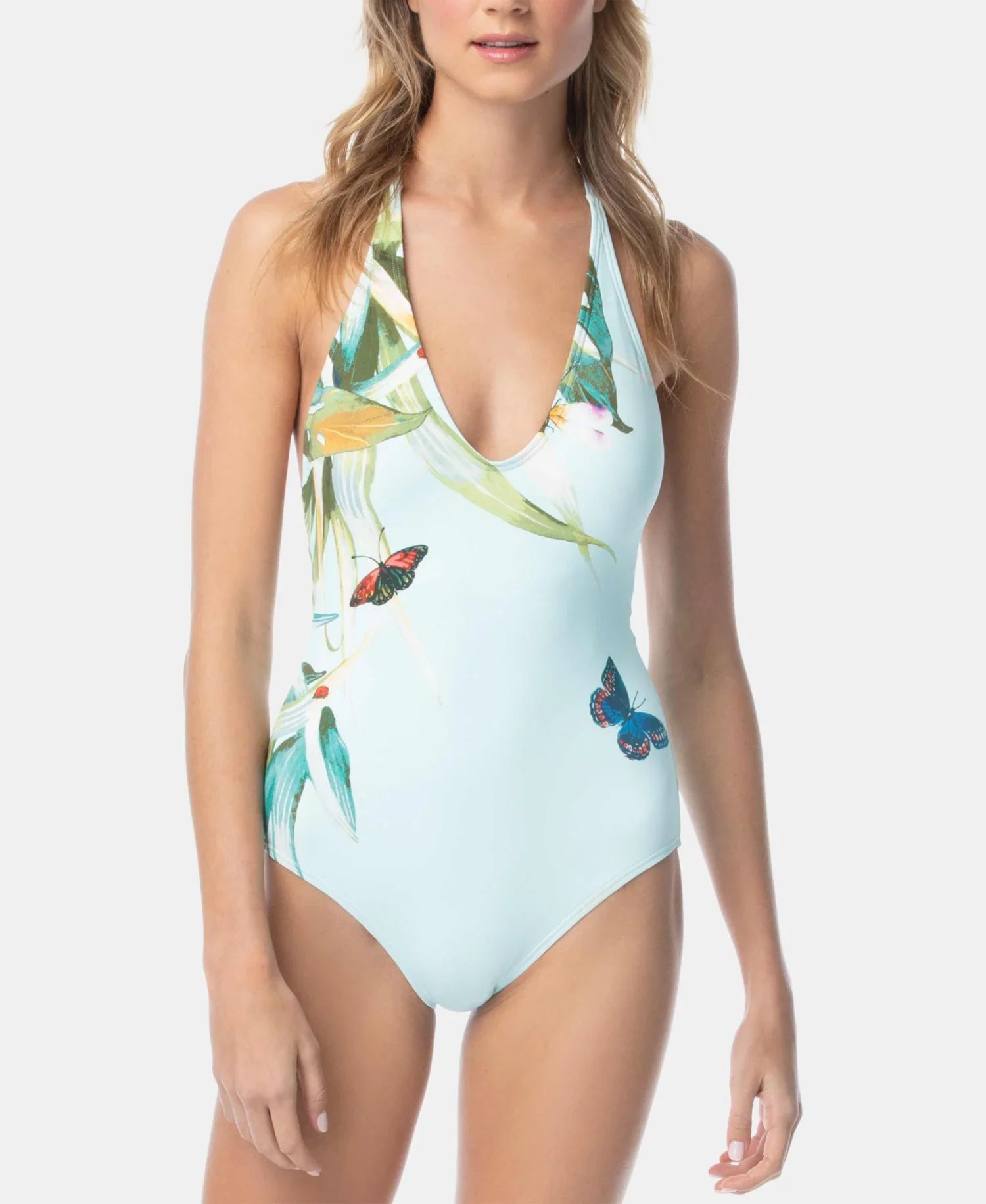 One Paradise Vince Garden Swimsuit Piece Printed Camuto Halter Womens