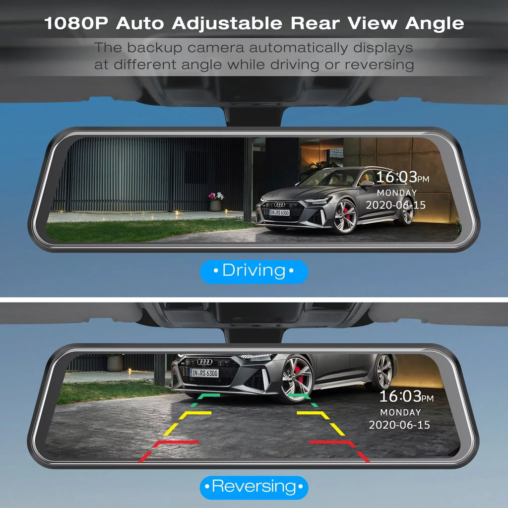 IPS Black Mirror Rear Waterproof Camera Cars 1080P Camera with 10-inch Screen Cam Full for View Mirror Backup Touch Dash