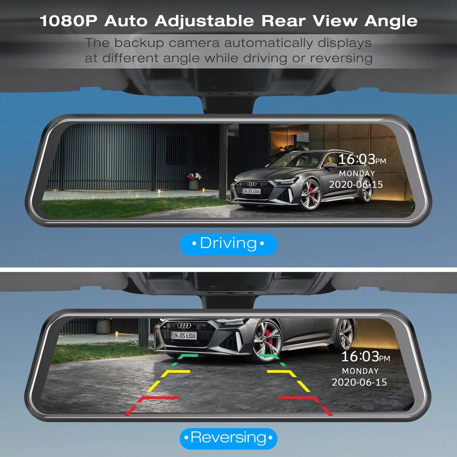 IPS Black Mirror Rear Waterproof Camera Cars 1080P Camera with 10-inch Screen Cam Full for View Mirror Backup Touch Dash