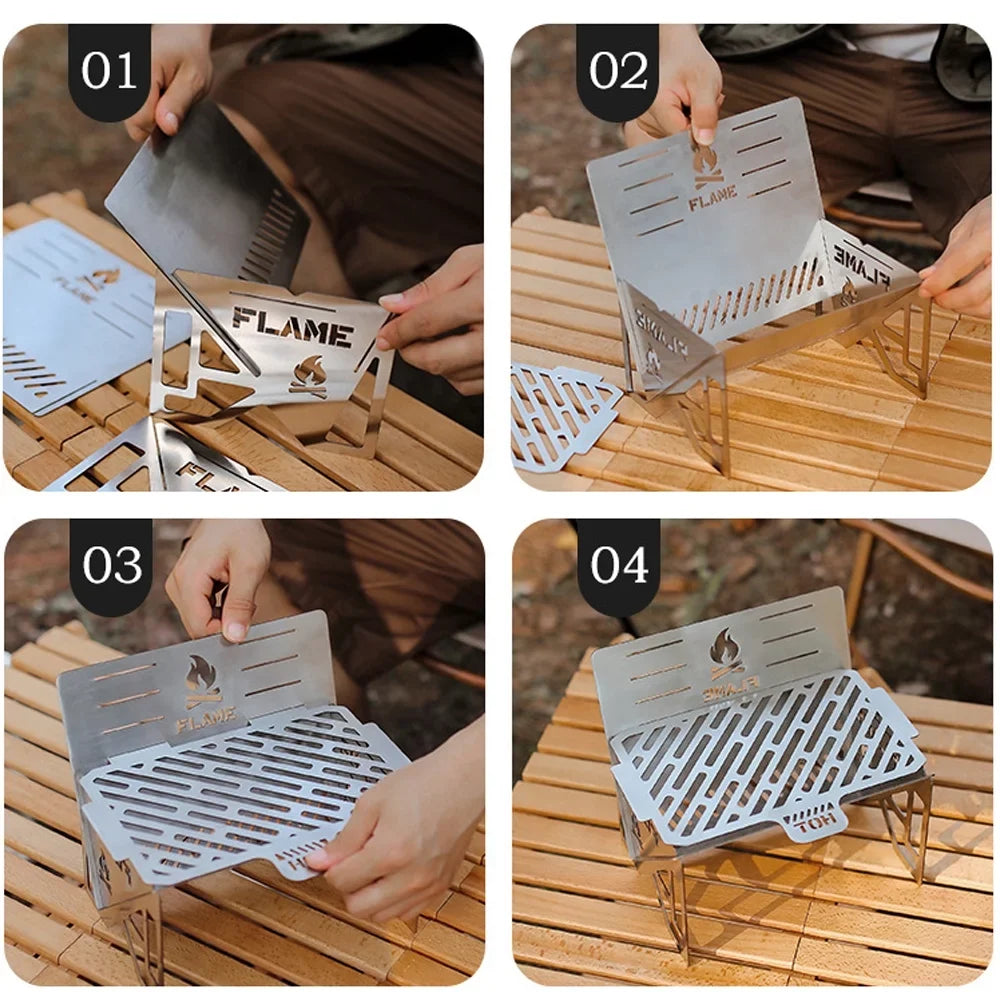 Cooking Furnace Stainless Firewood Furnace Steel Outdoor Picnic Camping Multifunctional BBQ Accessory Stoves Anself Detachable Portable