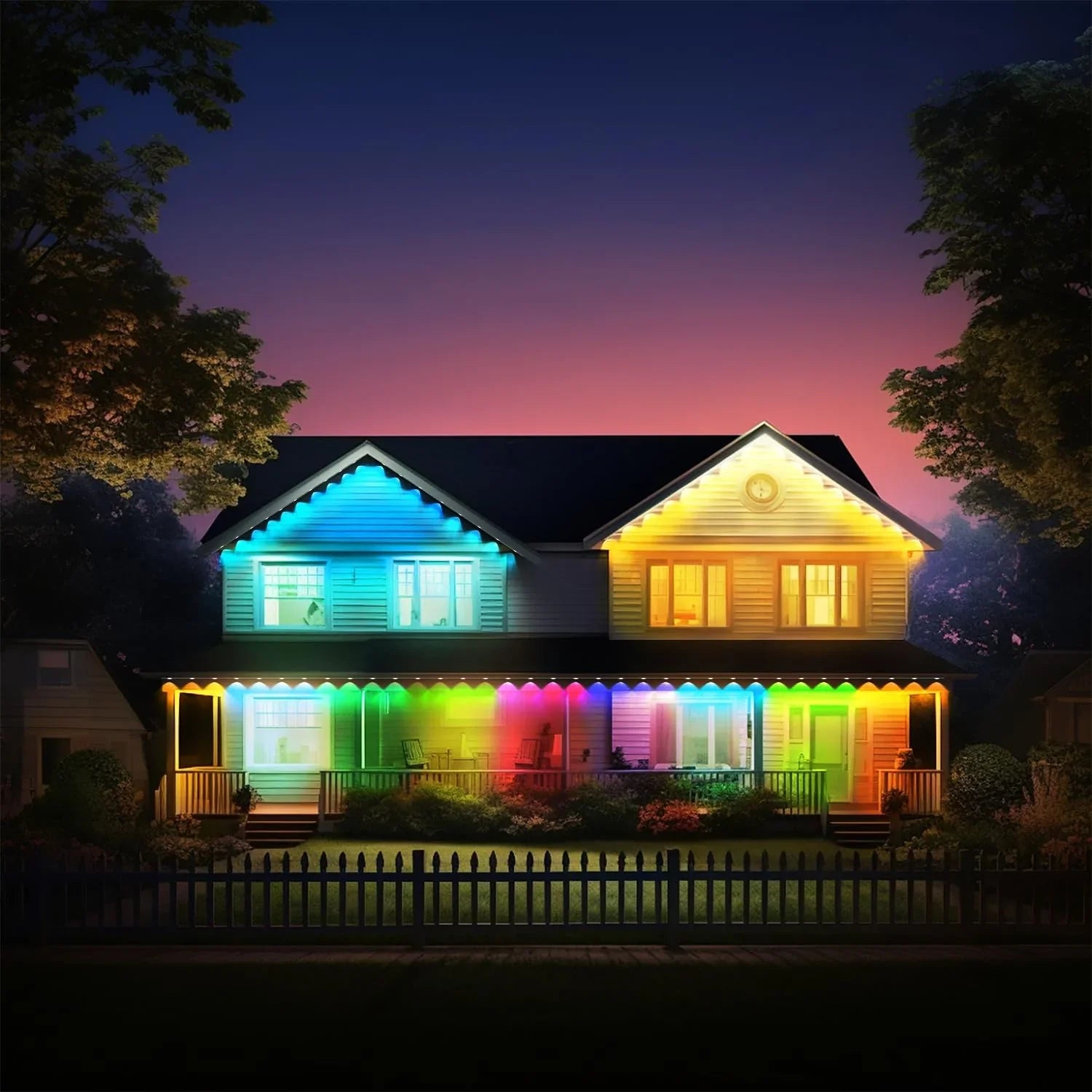 DIY 100ft & Alexa LED Using, RGB with and Lights, Outdoor IP67 Holiday Waterproof, Outdoor Daily Lights Lights for Modes, Suitable Eaves Remote 72 Scene Permanent with Work with