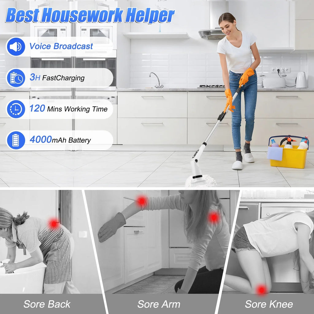 for Scrubber Floor Brush Scrubber, Heads,Shower Electric WLRETMCI Tub Car Long Cordless with Brush Brushes Spin 8 Cleaning Household Kitchen with Cleaning Bathroom Tile Handle