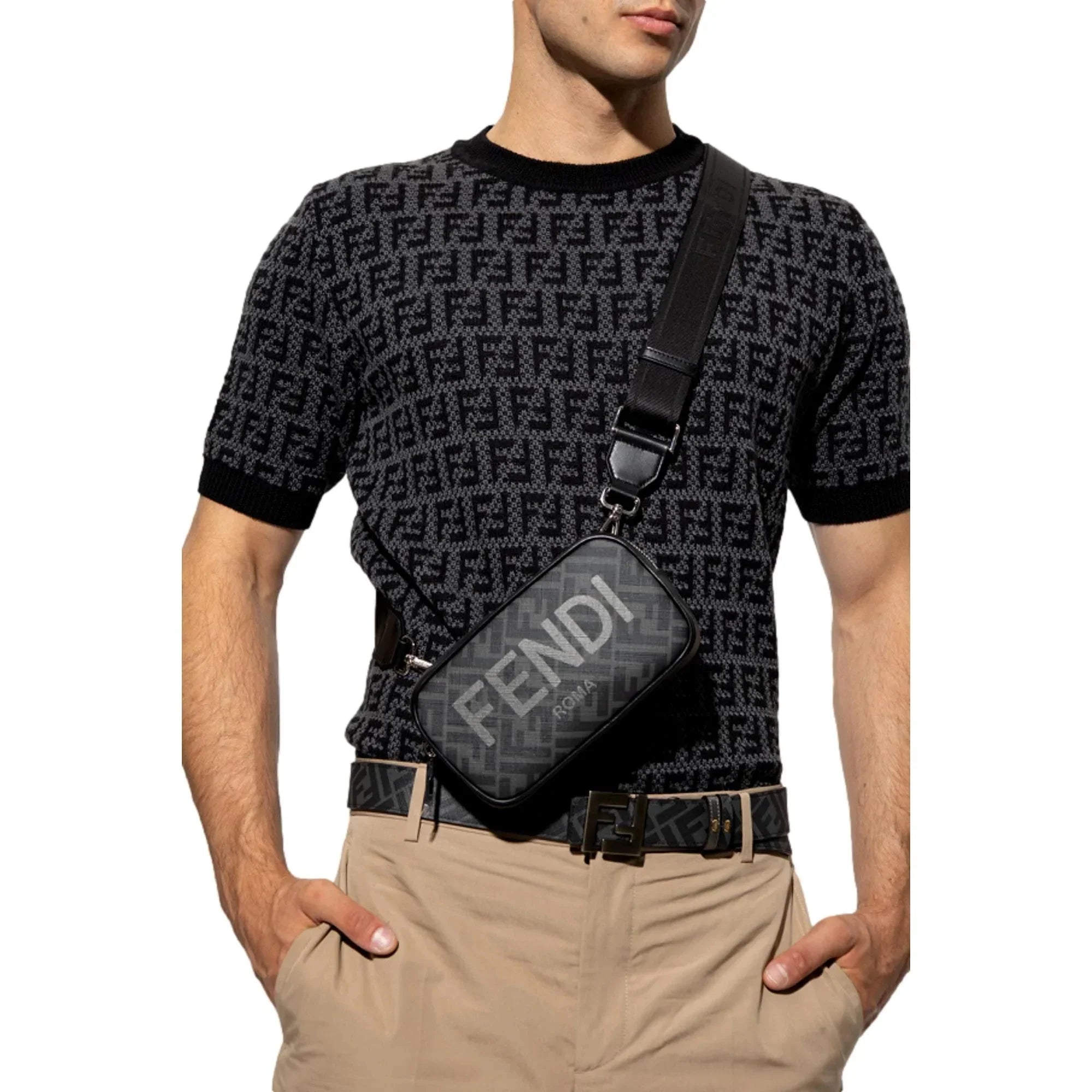 Crossbody Fendi Bag Camera Roma Zucca Black Mini Canvas