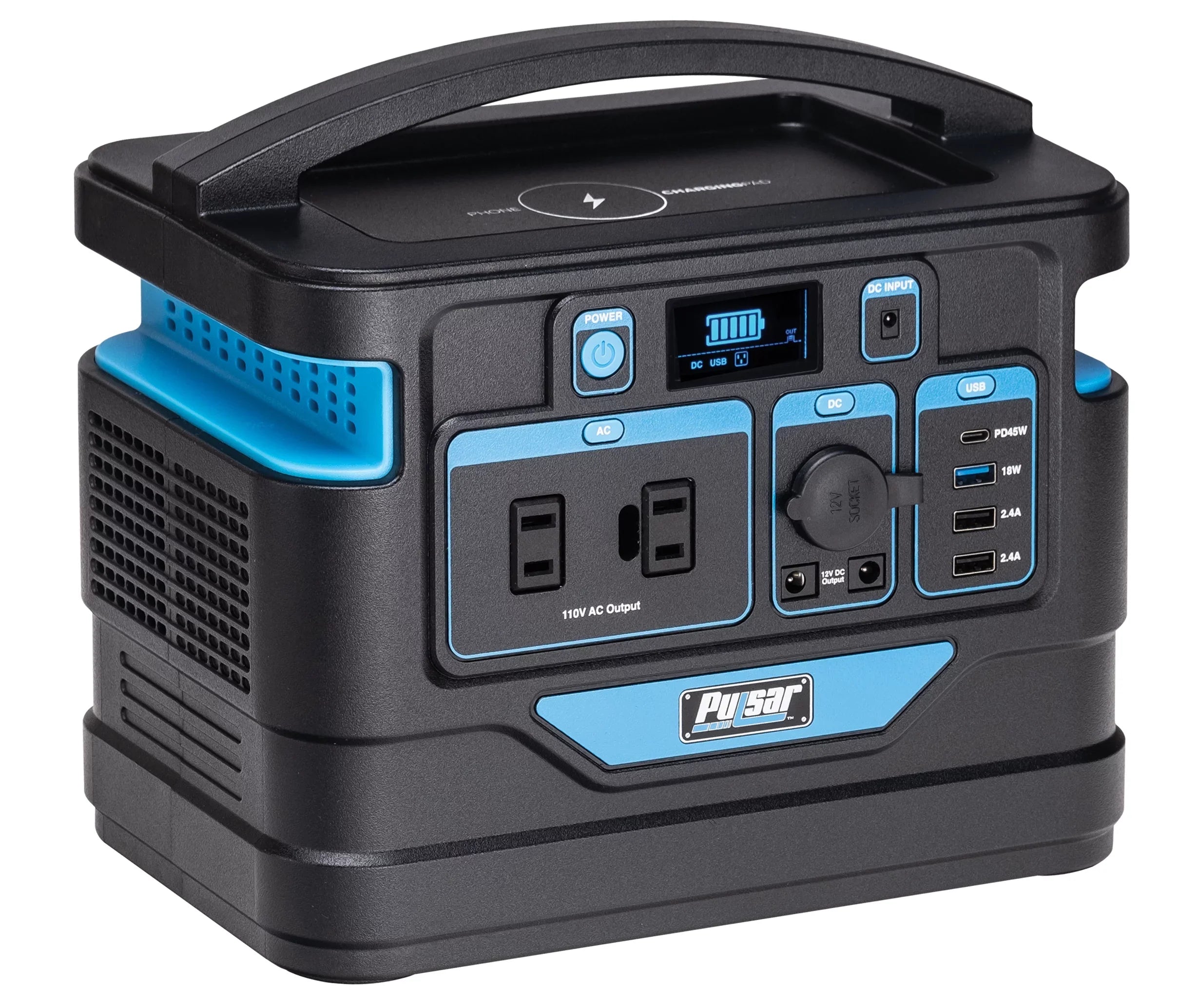 LCD Wireless Pad 500 Pulsar Power Capacity) and Watt Portable Station with Lithium-Ion Charging Display (518Wh