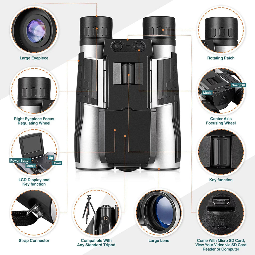 Camonity Camcorder Camera Concert Recorder Bird 2" 32GB Video for Binocular with LCD Football Game 12X Watching Photo Digital Zoom 5M