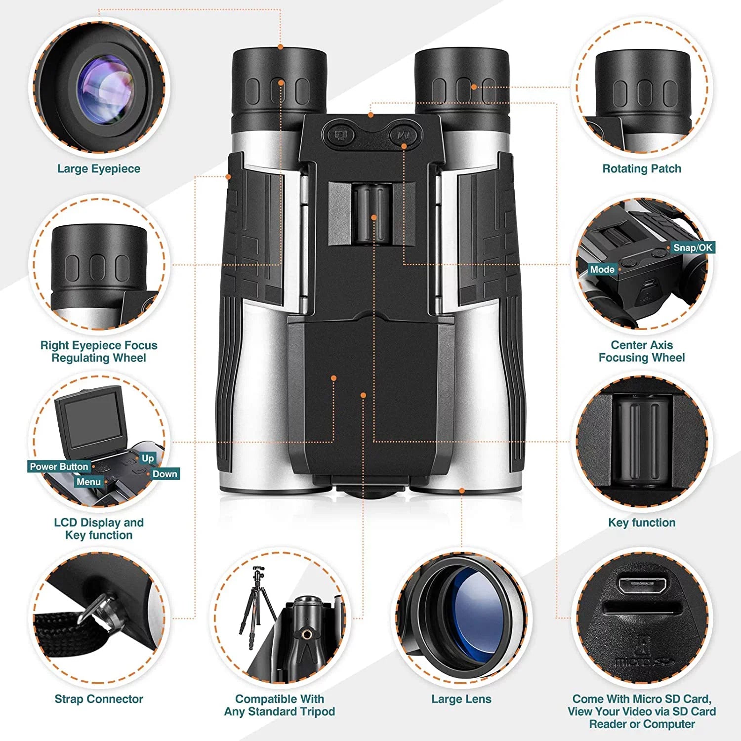 Camonity Camcorder Camera Concert Recorder Bird 2" 32GB Video for Binocular with LCD Football Game 12X Watching Photo Digital Zoom 5M
