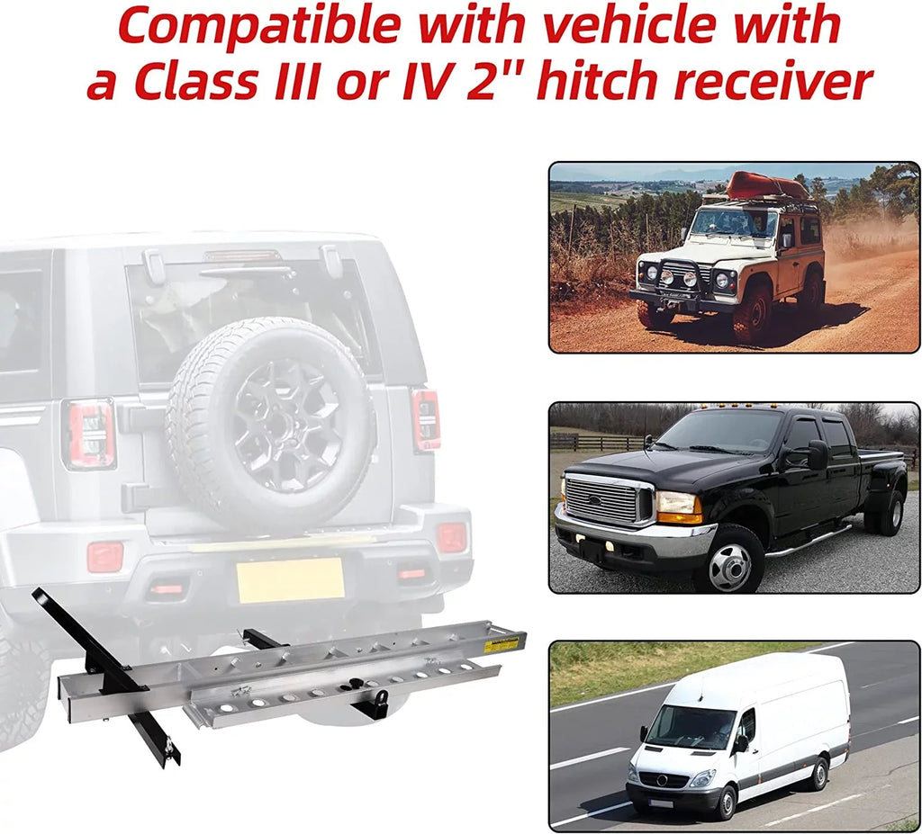 Motorcycle with 2" Hauler Ramp, Aluminum Carrier Dirt Rack receiver Motorcycle Hitch Trailer Loading Hitch-Mounted Bike Scooter Carrier