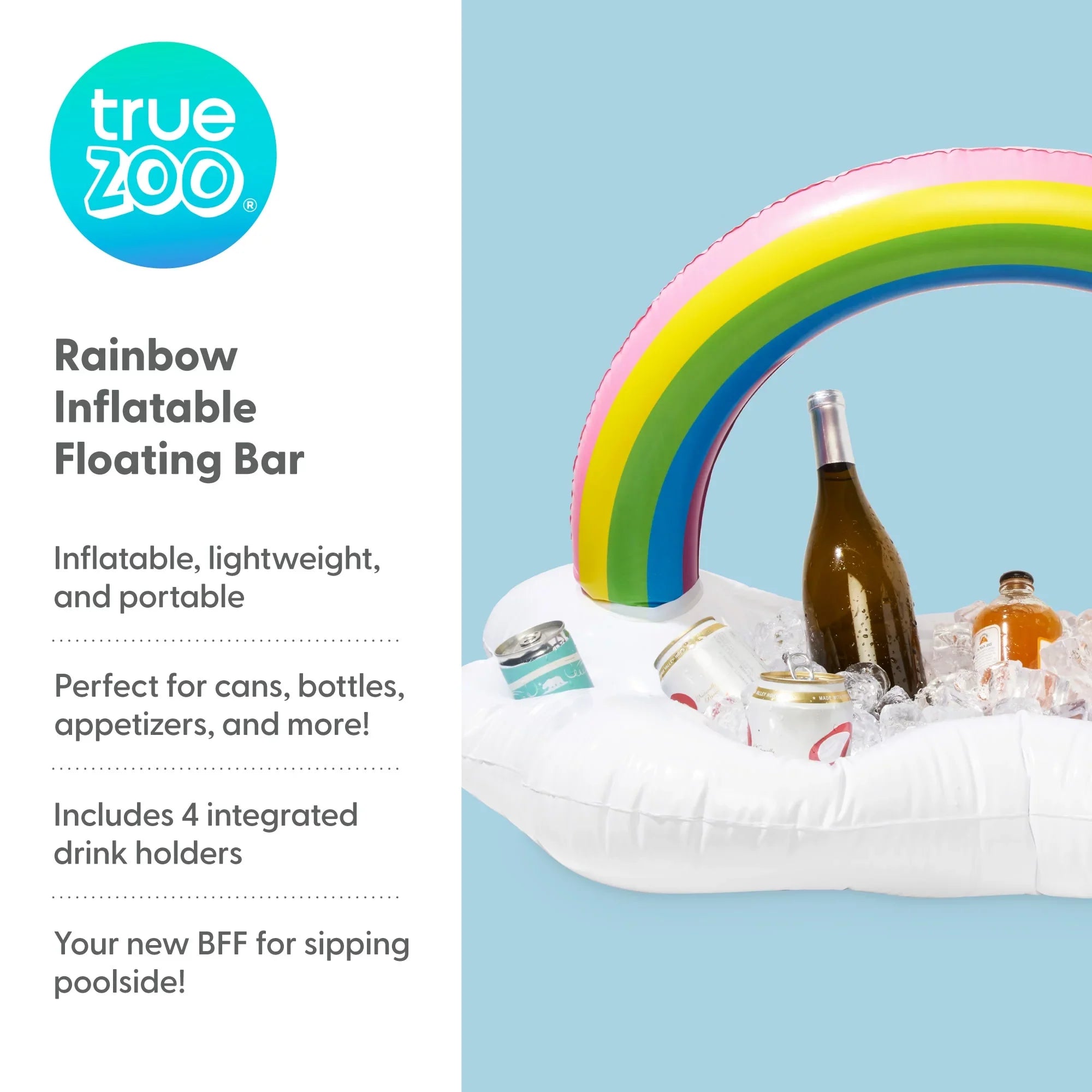 Inflatable TrueZoo Rainbow of Cooler, Pool Holders Drink Bar Colorful Floating and Party 1 Floatie, Cloud Box Cup Set Ice