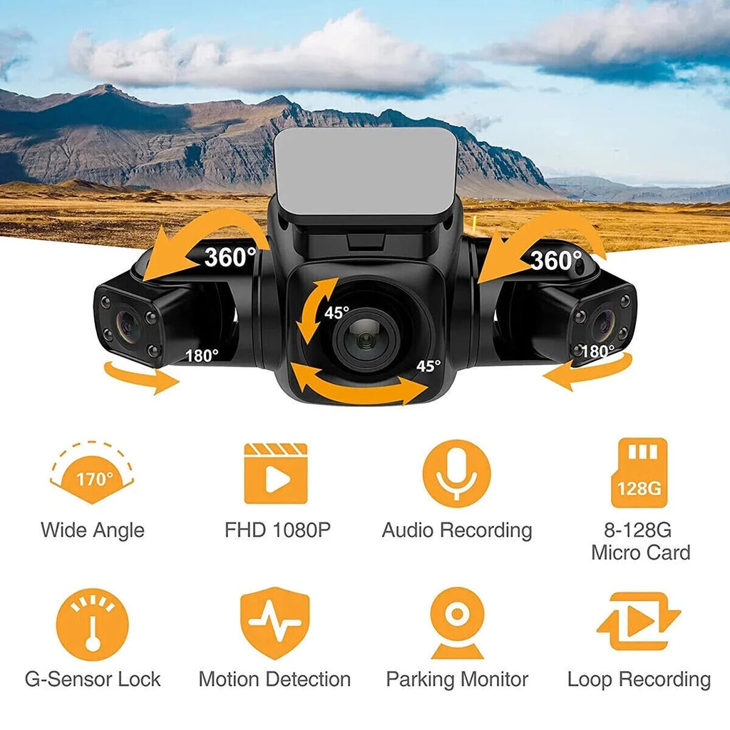 Night and Dash and Rear HD Cam Recorder Front Car 360°Panoramic Rear, Cameras Inside, Vision Channel Driving Left, Front, Right 4