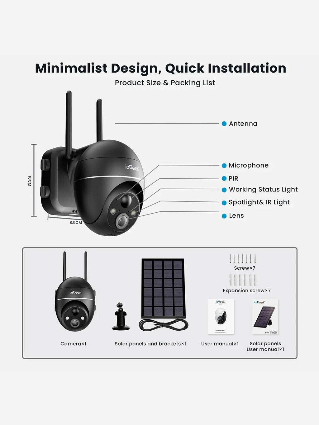 Camera PIR 360° Night Solar Camera with Wireless Spotlight Outdoor WiFi, & 2K/3MP PTZ Color Siren, Detection, Surveillance Security View, Motion Vision, Outdoor Work with Alexa