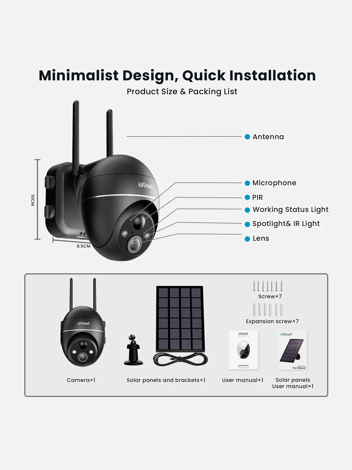 Camera PIR 360° Night Solar Camera with Wireless Spotlight Outdoor WiFi, & 2K/3MP PTZ Color Siren, Detection, Surveillance Security View, Motion Vision, Outdoor Work with Alexa