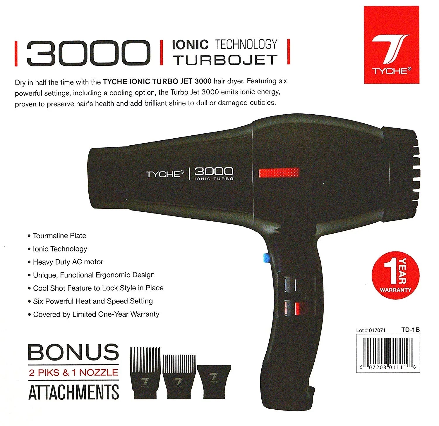 Hair Infrared (1 Year Professional Warranty) Electromagnetic Ionic Dries Ions, Turbo Distribution 3000 Tyche Power Shine Dryer Fast Air Negative Hair Hair Radiation Black Ceramic Tech Heat &