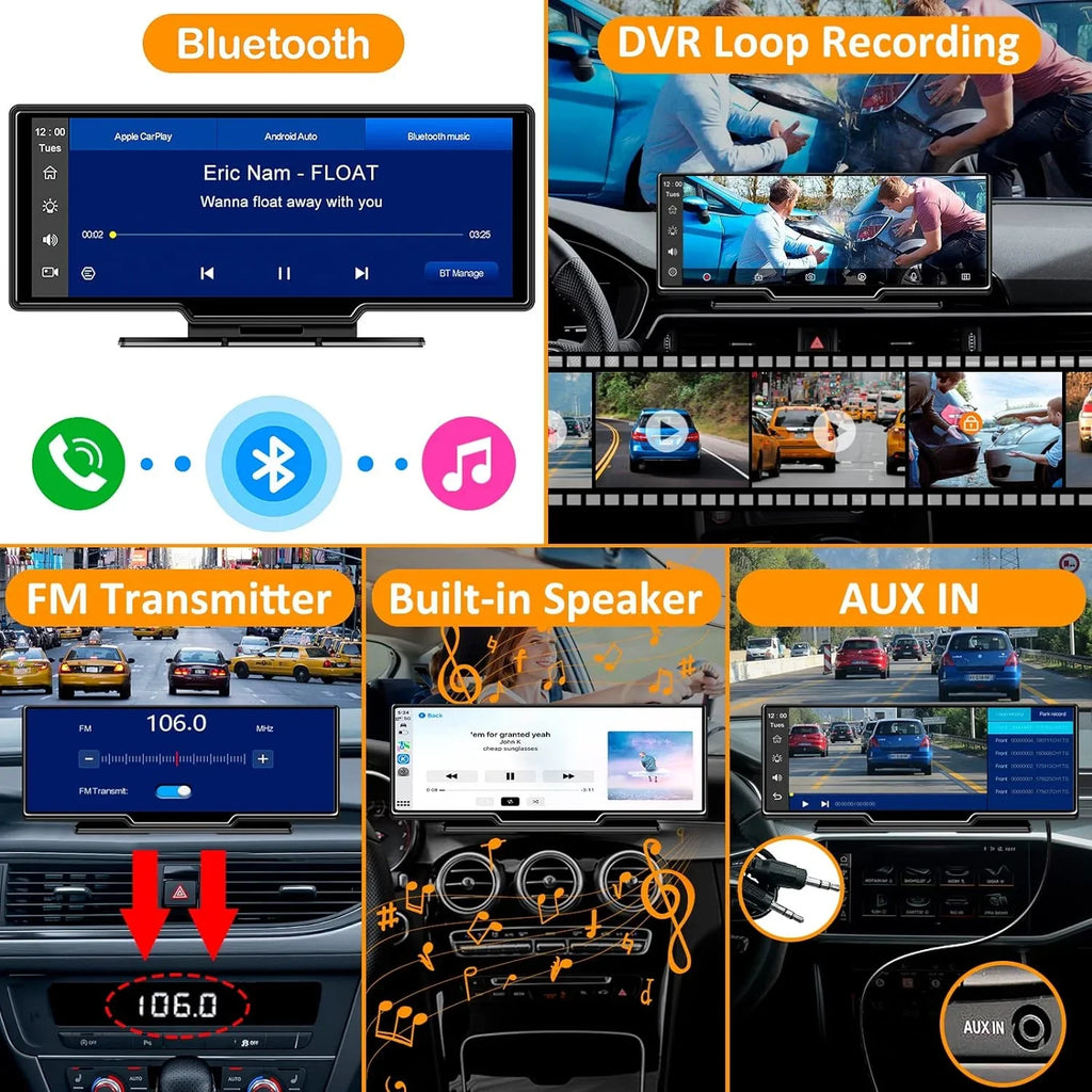 GPS Navigation Auto, - with Car HD Unit, IPS Screen, Backup 9" Bluetooth, Portable Cam Dash Camera, Stereo CAIHONG Wireless Car Loop 2.5K Receiver 1080p Recording, Head Radio Carplay Android