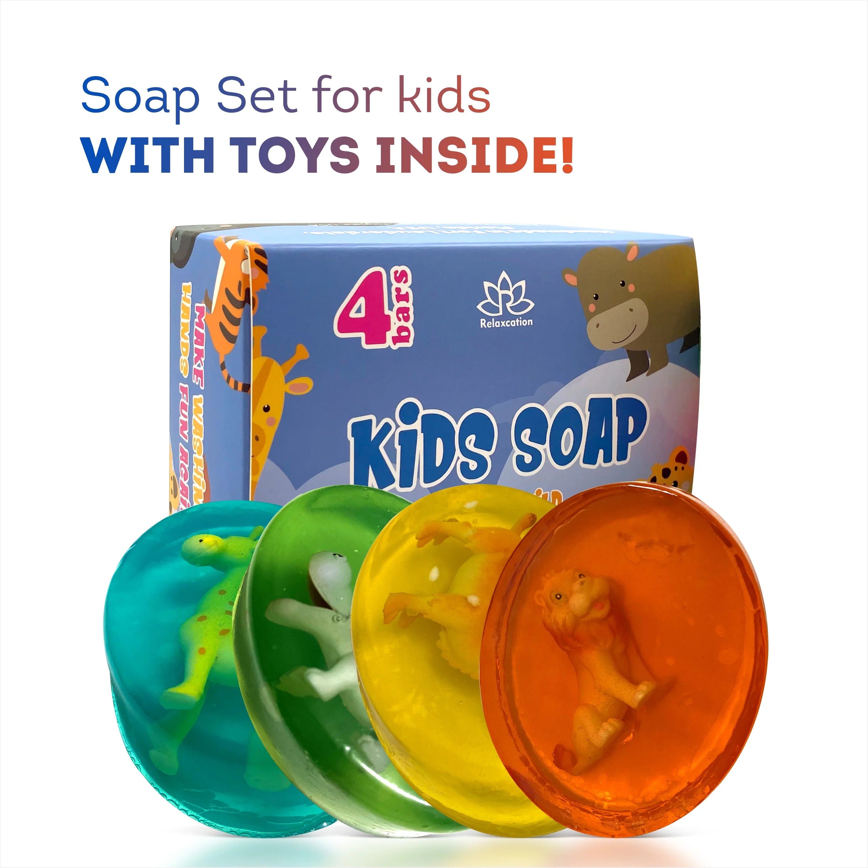 Safe Bar Soap Wild Toys Animals Set Inside Handmade Collect 4 Glycerin in All USA Funny Animals Surprise Toys 12 with Natural Moisturizing by and Relaxcation Kids Soap