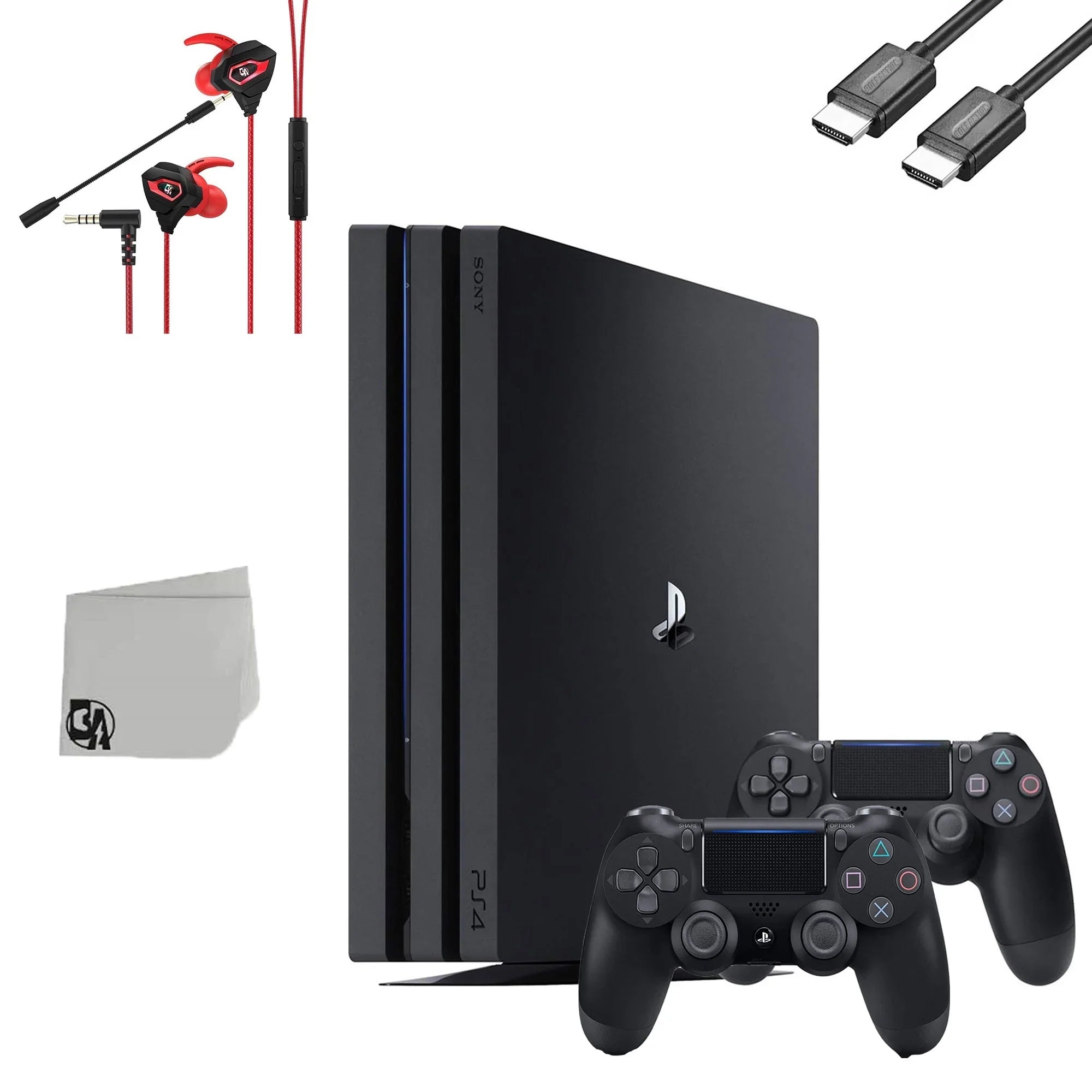 Earbuds 4 + BOLT 1TB Black AXTION Pro Console Microphone Gaming Gaming Bundle PlayStation Pre-Owned Sony With 2 With Controller
