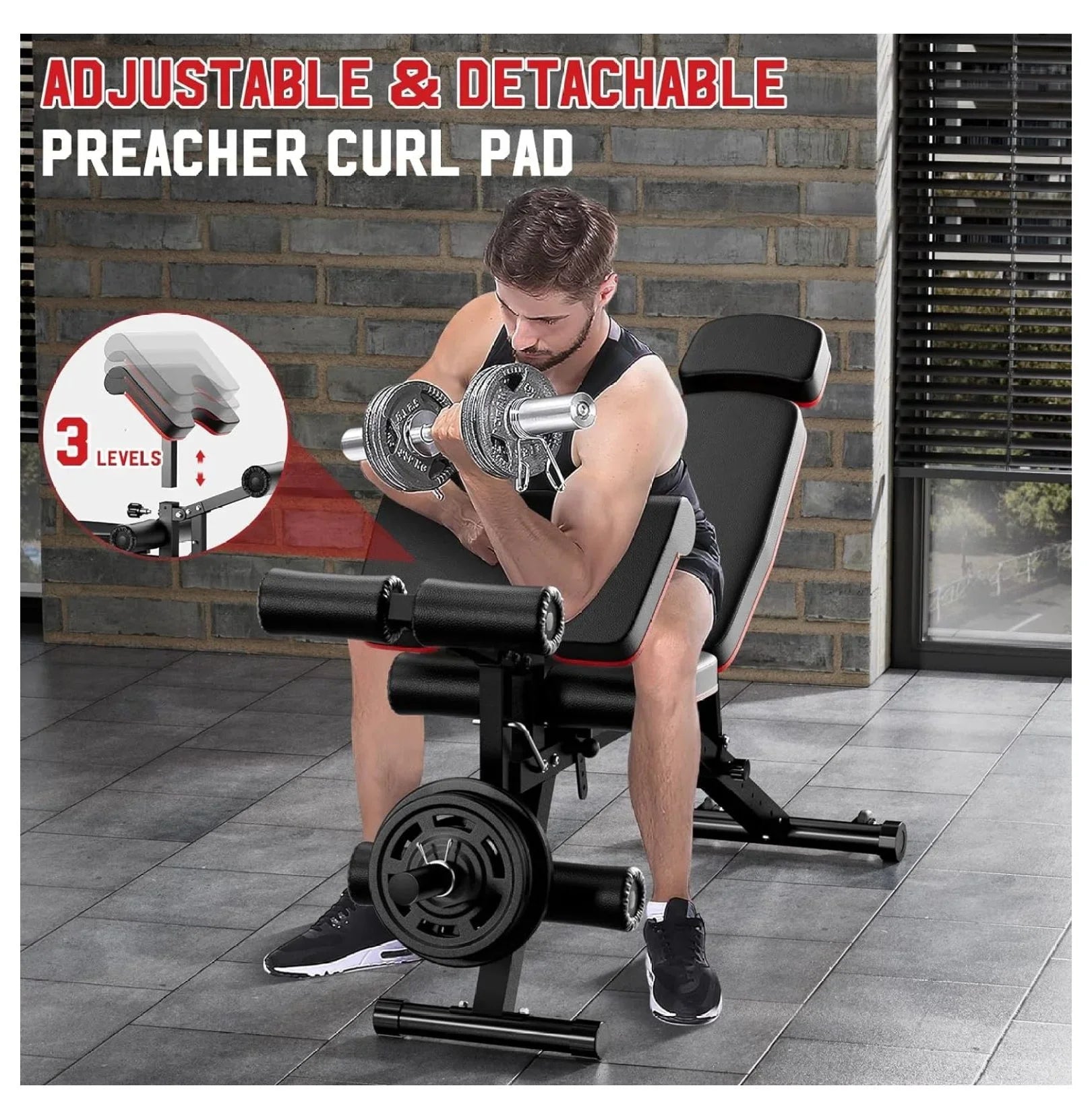 Bench Leg Pad, Headrest, for Capacity Workout Bench, Weight Weight Preacher Gym Incline with Body 900Lbs Flat Extension Full Home Workout, Bench Adjustable Exercise Decline and Extended