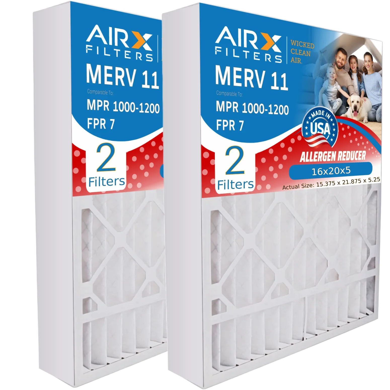 CLEAN 1000, 16x20x5 MERV FILTERS by 2 MPR Made Compatible FPR Furnace 7 Filter WICKED Air Comparable / Premium 16x20x5 M0-1056 Amana 11 & USA 1200 MPR Pack AIRX with to AIR. Filter Goodman