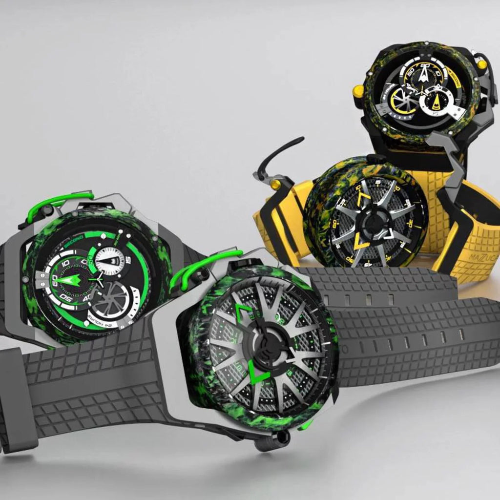 for - Rim Watch Black Men Twin Dial Reversible Automatic Adult Monza Chronograph Mazzucato