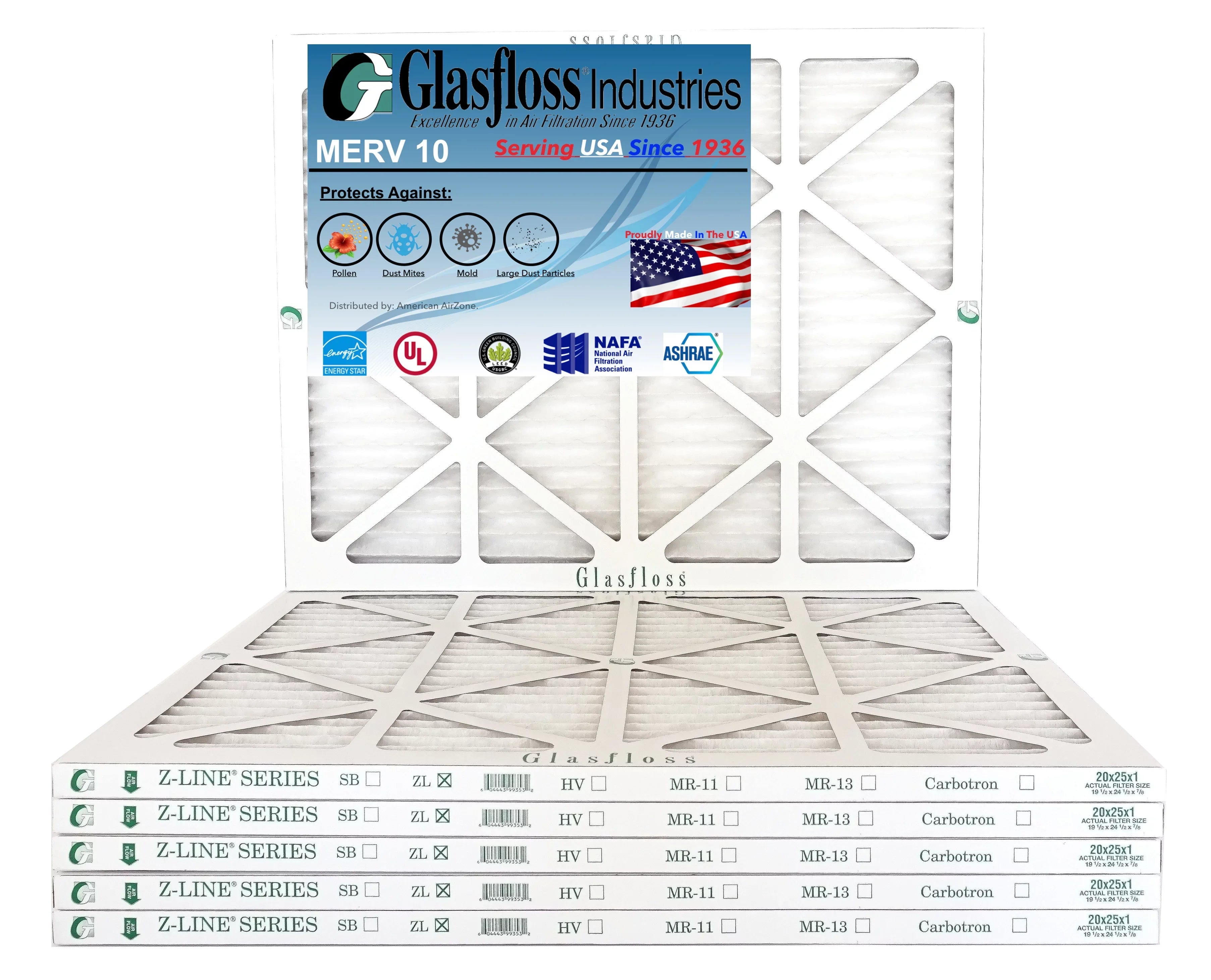 Size: Glasfloss 23.5x7/8 - USA in -Qty:6 - inch) x - Furnace Air Filter 22x24x1 MERV 10 (Actual 21.5 Made