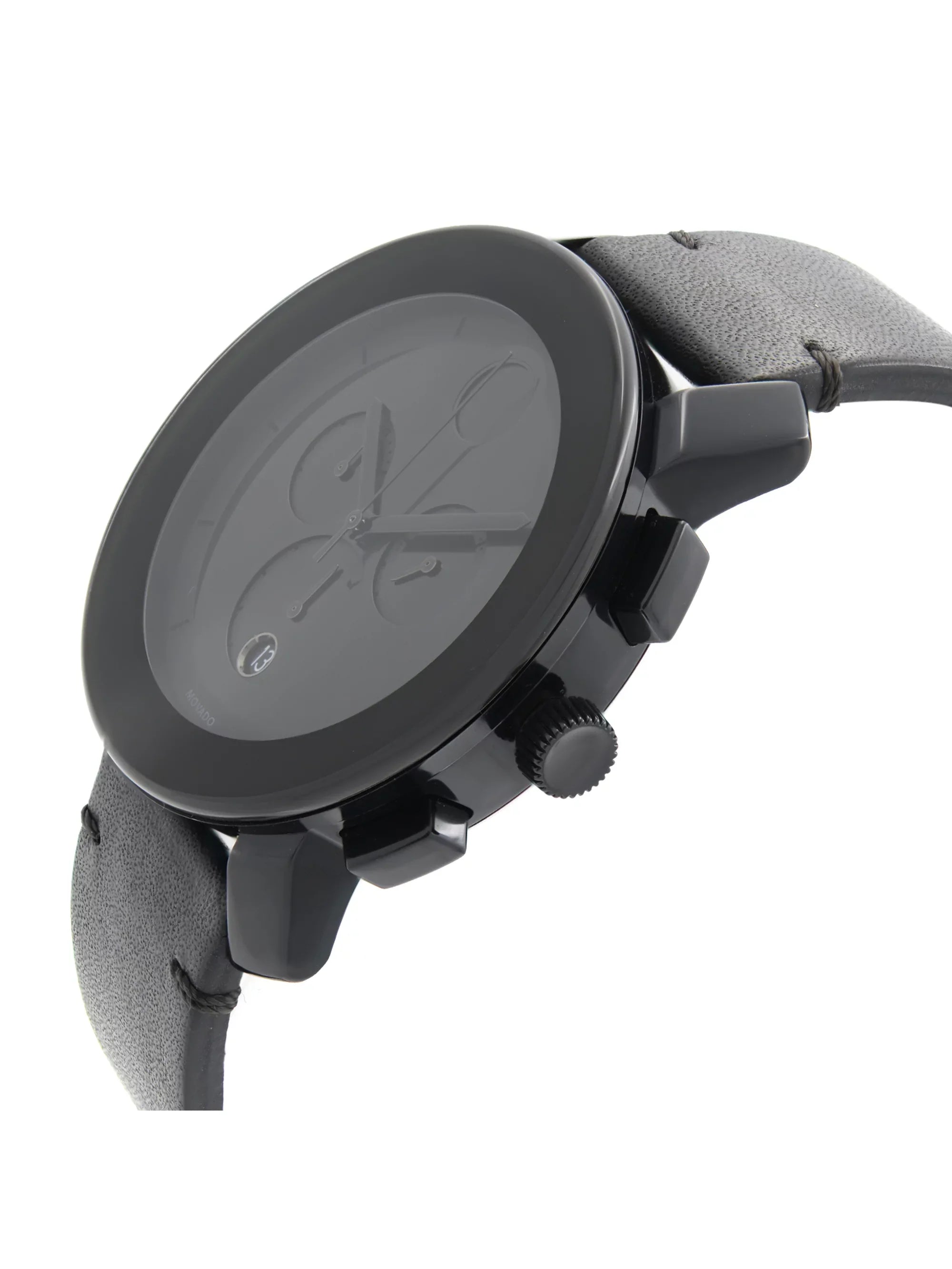 Black Movado Bold Steel Watch Ion-Plated Quartz Mens Chronograph 3600337 Dial