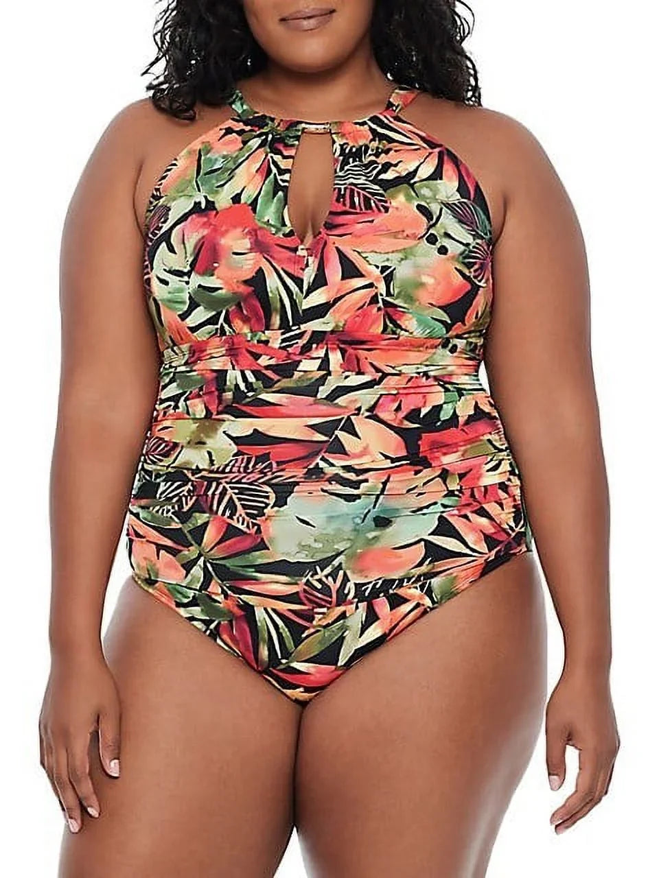 Size Piece MULTI Ralph Lauren US One 16W Plus Swimsuit, Neck Keyhole