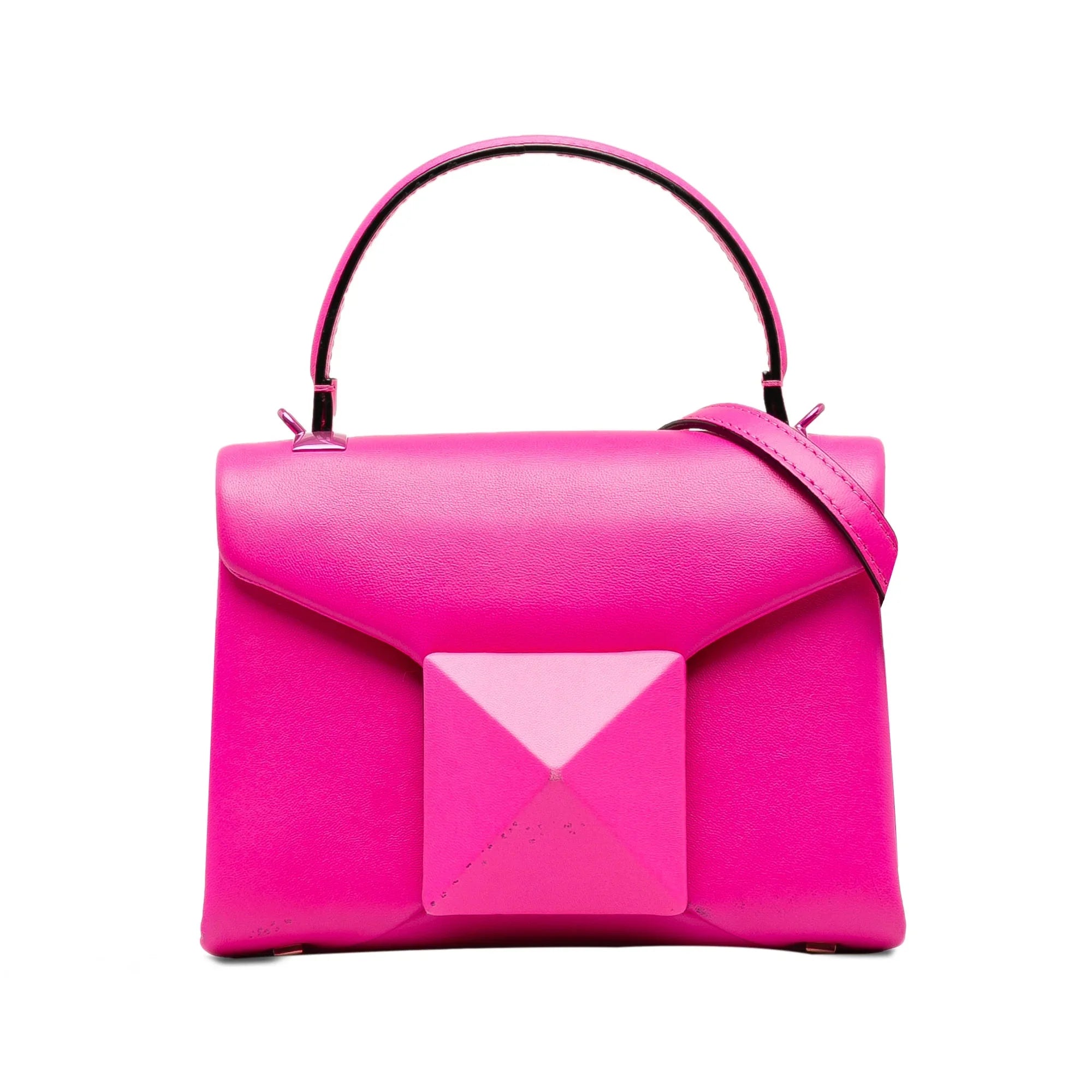 Mini Pre-Owned Unisex Stud Satchel (Good) Valentino Leather Authenticated Calf One Pink