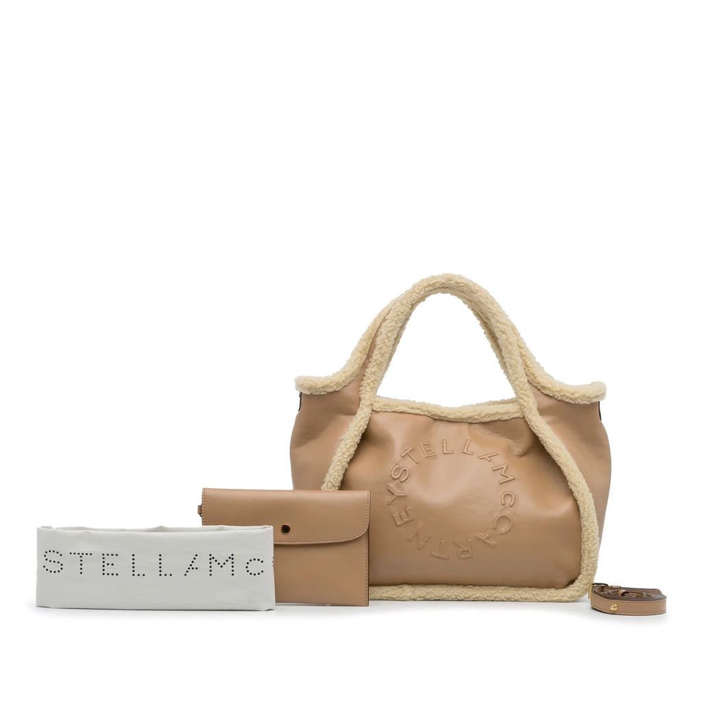 Shearling Pre-Owned Stella (Good) Authenticated Fiber McCartney Unisex Satchel Fabric Brown Stella Trimmed Logo Chemical