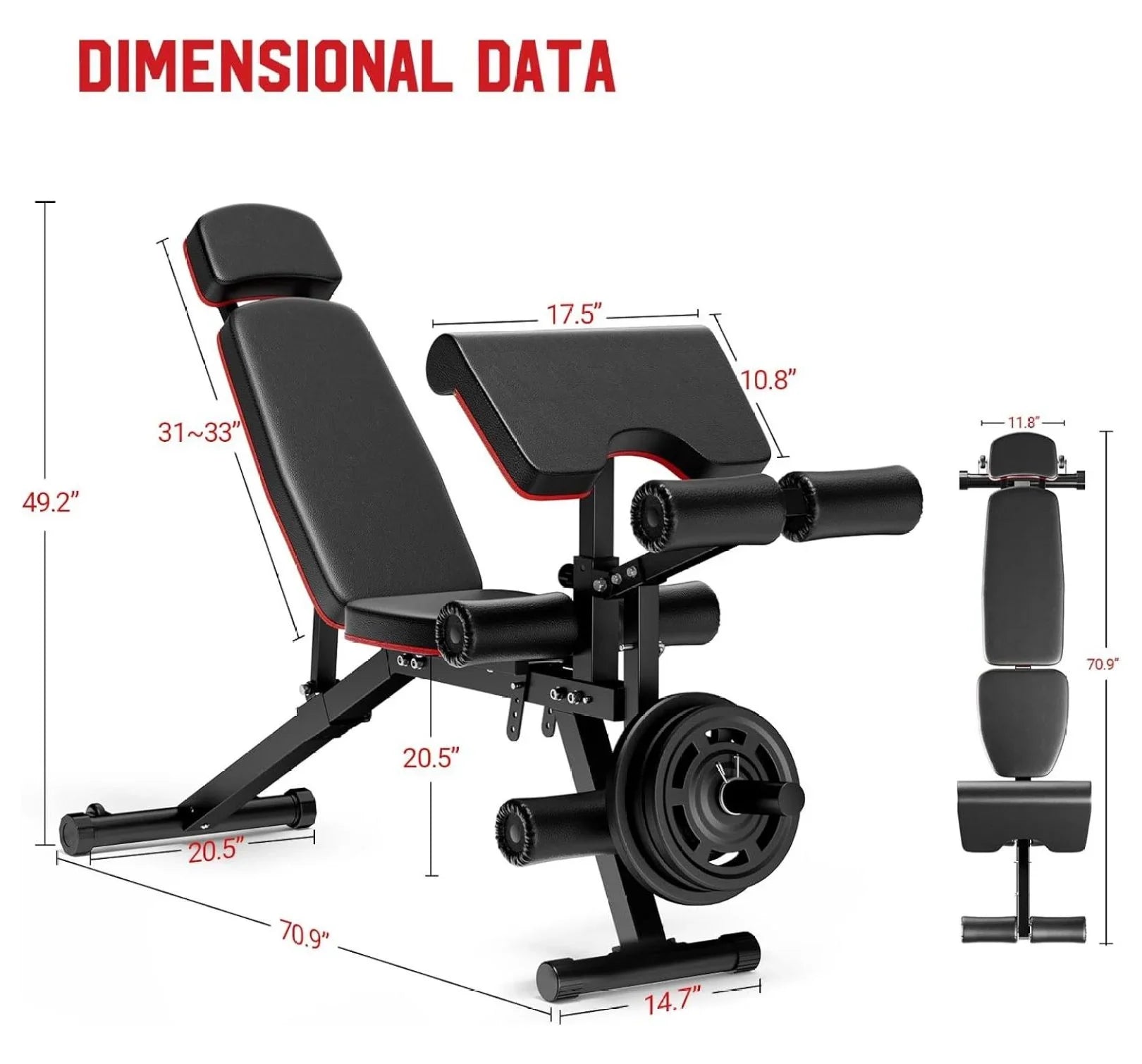 Bench Leg Pad, Headrest, for Capacity Workout Bench, Weight Weight Preacher Gym Incline with Body 900Lbs Flat Extension Full Home Workout, Bench Adjustable Exercise Decline and Extended
