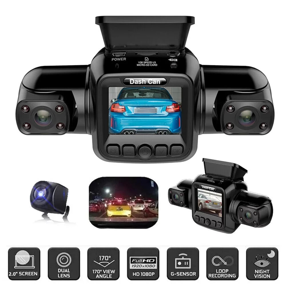 Night and Dash and Rear HD Cam Recorder Front Car 360°Panoramic Rear, Cameras Inside, Vision Channel Driving Left, Front, Right 4