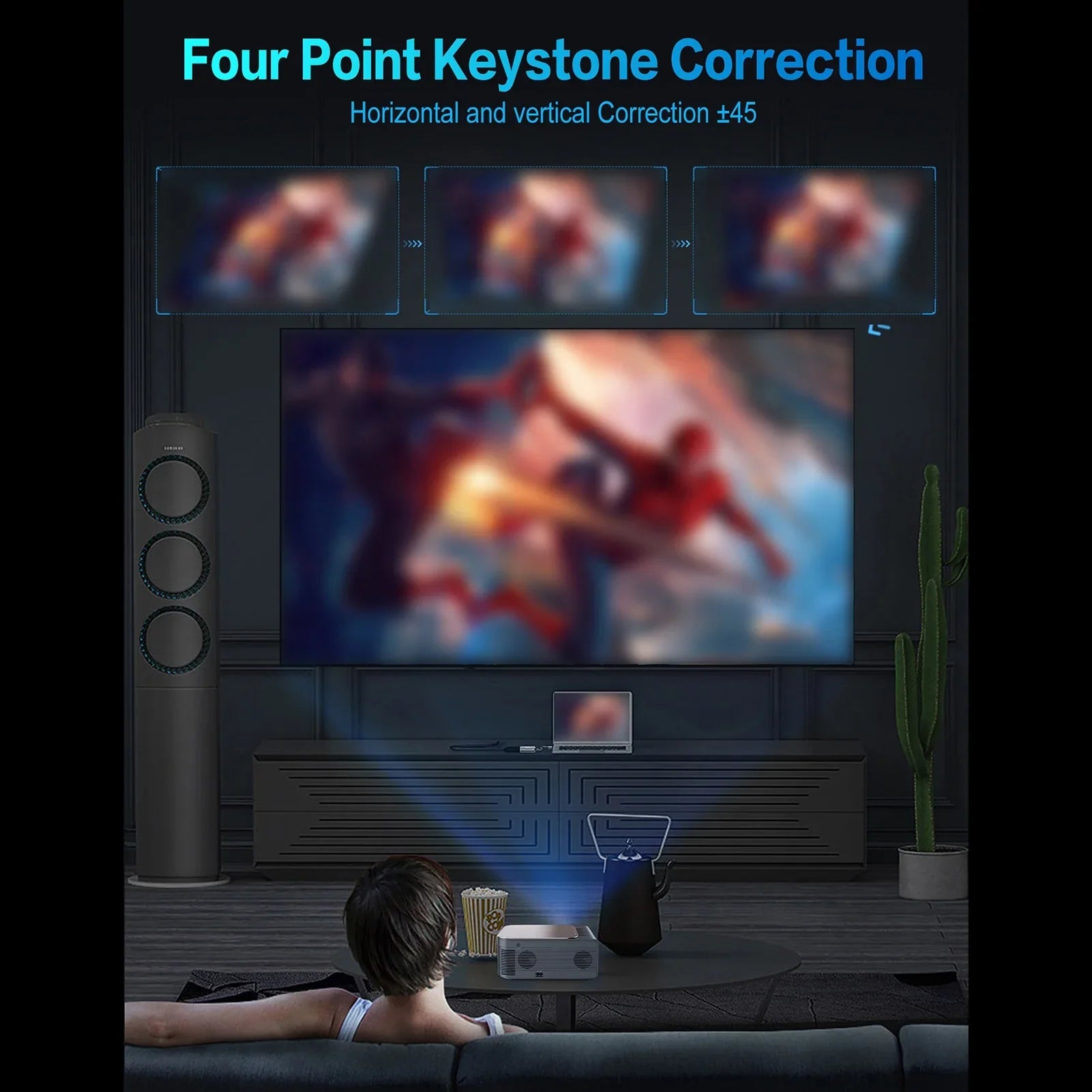 Intelligent 80,inch Keystone 8K Screen 9 Android HDR 2.4G+5G Voice Large Clear Correction Control BT5.0 moobody WiFi Projector AI Ultra