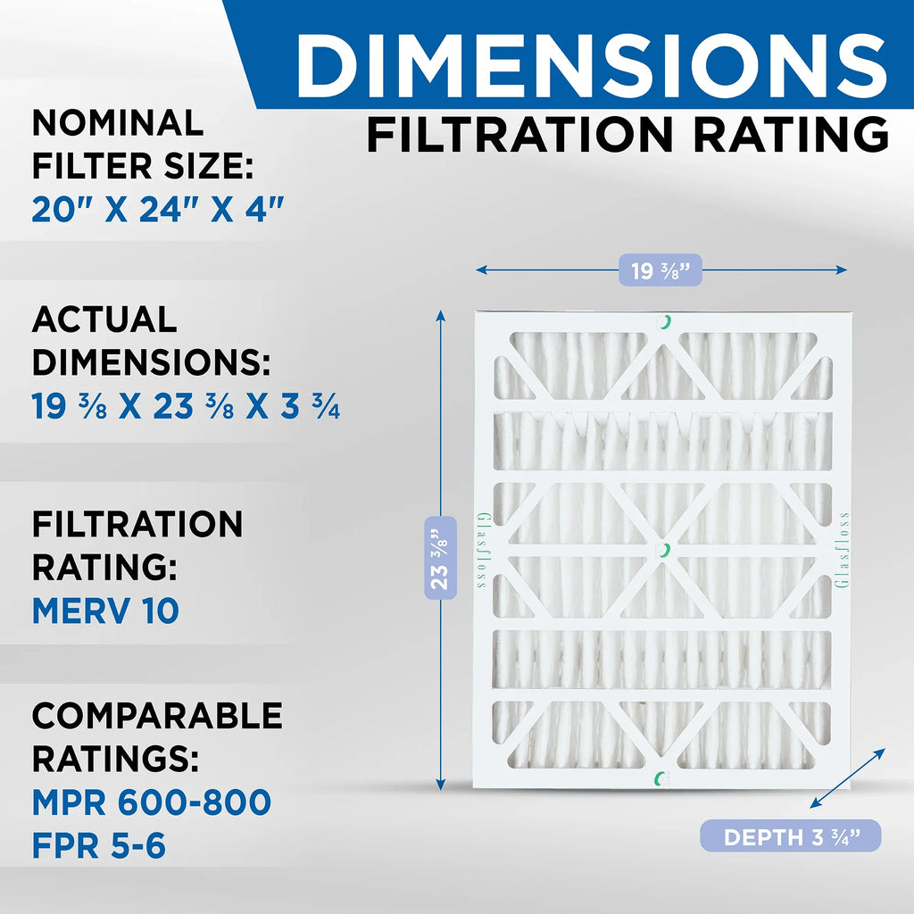 by 3-3/4 ( x Filters 5 19-3/8 Pleated 20x24x4 23-3/8 HVAC ) Quantity 10 Air Exact MERV x Size: Glasfloss.