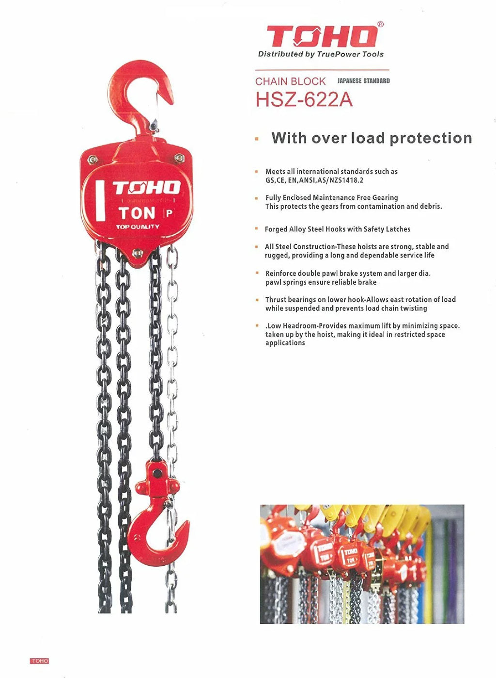 TOHO Ft. HSZ-622A Protection (0.5 with Chain Hoist Block Ton, 10 Overload Chain) OP