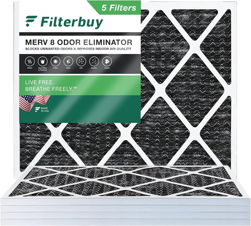 Filterbuy Filters Carbon (5-Pack) 8 15x20x1 AC MERV Furnace with Air Pleated Activated Odor Eliminator HVAC