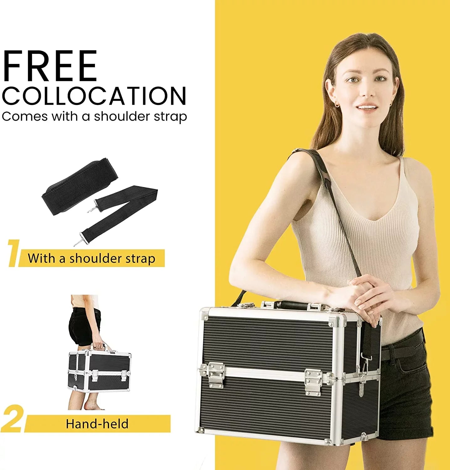 Rolling included) VIVOHOME with not Keys Case Train 4 in Cosmetic Black(Cosmetic are Trolley 2 Straps Shoulder 1 Makeup Aluminum Professional Organizer Box