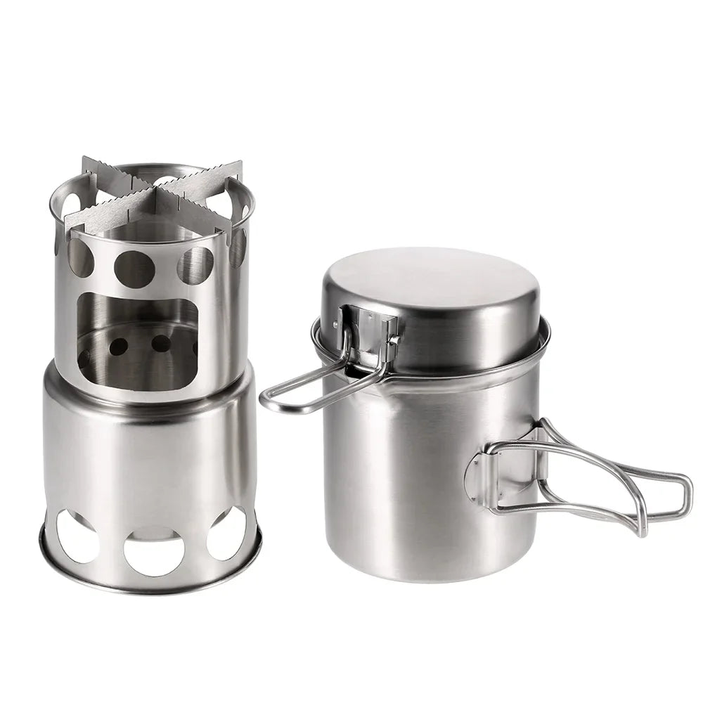 Burning Cooking and Set Fishing Portable Combo Pot Hiking Stove Arealer for Camping Stove Backpacking Wood