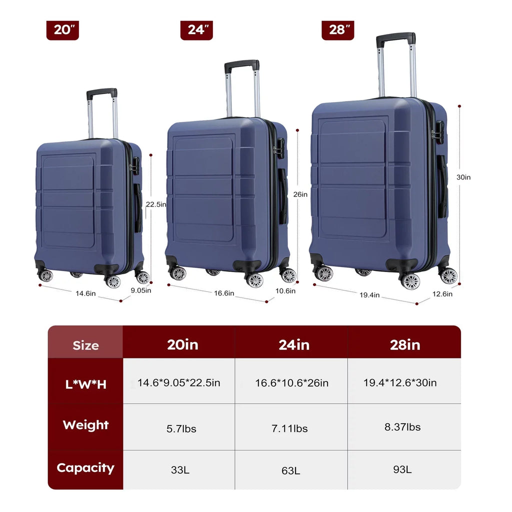 Lock Suitcase TSA Wheels Blue PC+ABS Expandable Durable GOWELL Luggage Sets Double