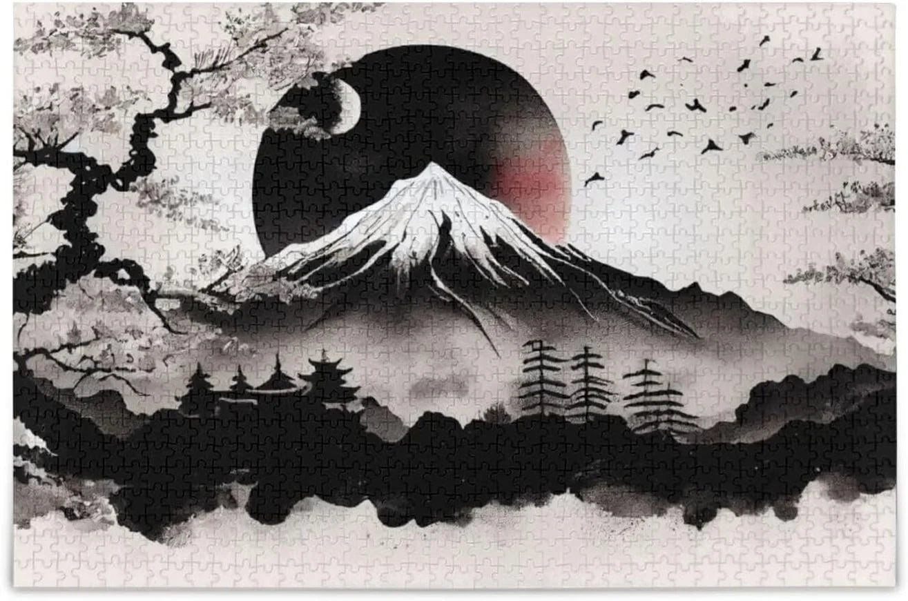 Brain Exercise Puzzle Puzzle Game Zigsaw with Parents for Adults, Gift Traditional Painting 500 Wooden Storage Japanese for Challenging Friends PCS Fun Kids Bag, Print, Family Jigsaw