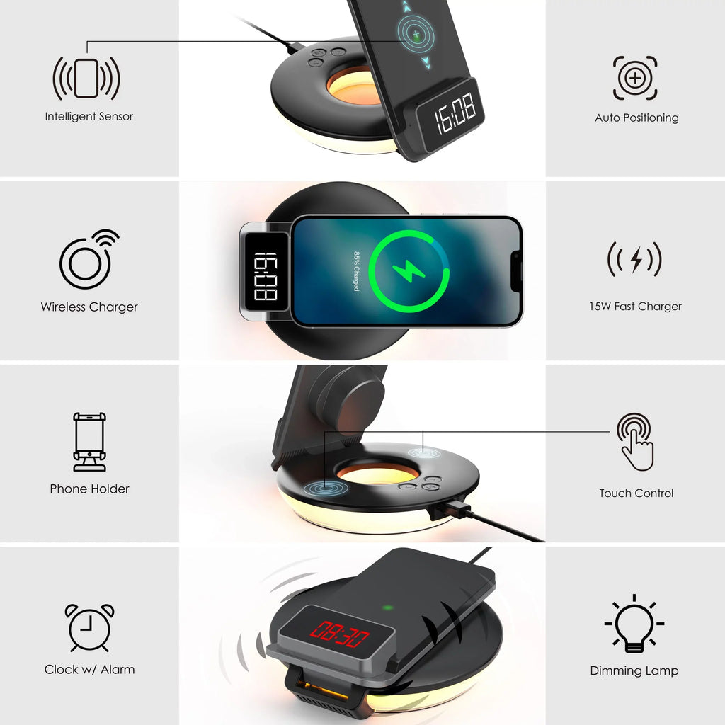Control, RS7 Black - Wireless Charging Lamps Table-Desk Rexing 3-in-1 Station, Touch