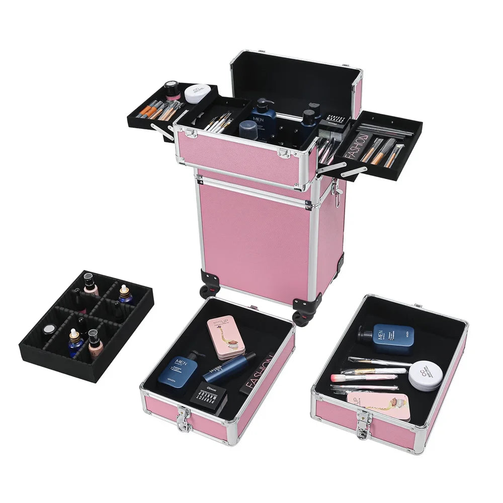 Case,Pink Makeup Drawers with Rolling Train Trolley Zeng Case Case Makeup
