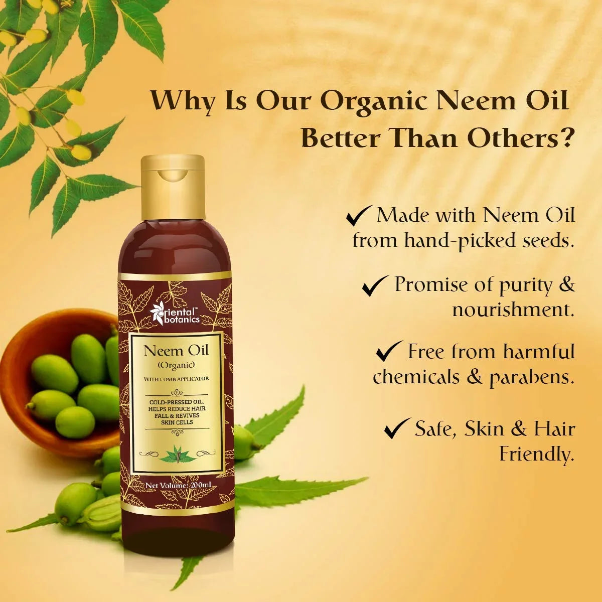 Care for Botanics Neem with Comb No and - Pure Oil Hair Skin 200ml Oriental Oil, Silicones - With Applicator Oil Mineral Organic