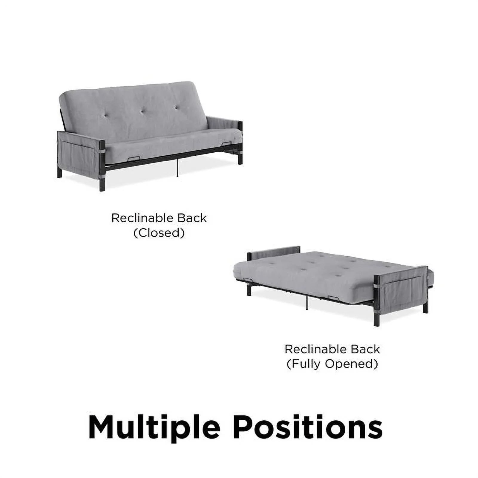 Futon Gray DHP Melbourne with Futon Storage Thermobonded in Mattress 6"