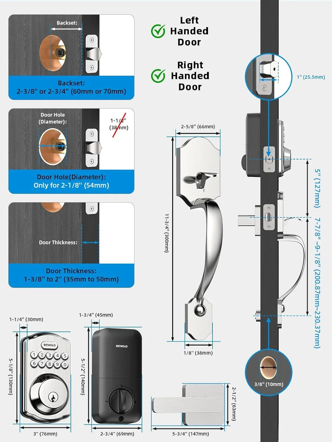 Front GOURE Keyed Sets, Entry RE001 Keyless Handle, Lock, Auto Password, Anti-Peeking Deadbolt, Door Entry, Keypad Lock, Lock Electronic Bronze with Oil-Rubbed Door Handle Smart